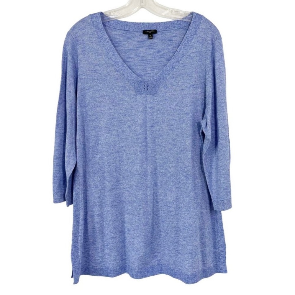 Talbots Pullover Sweater, V-neck, 100% cotton, 3/4 sleeve, heather blue, 1X